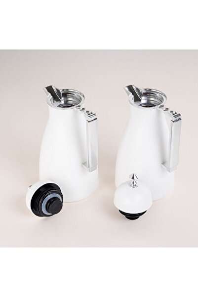 Dallaty 2 Pieces Plastic Vacuum Flask Koufa White & Silver 1L