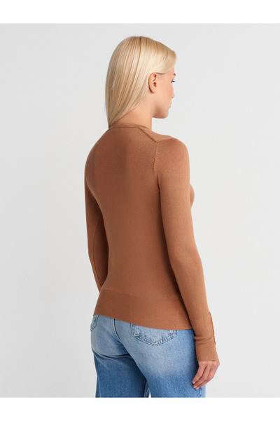Dilvin 1267 Πουλόβερ με λαιμόκοψη με μανίκια στο μέσο του μανίκια-Καμέλ
