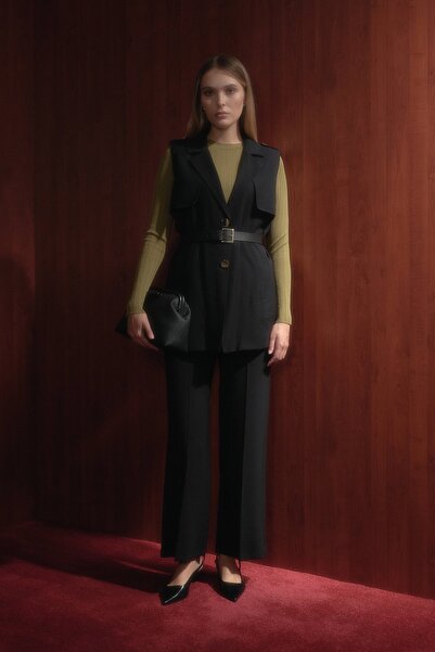 Nihan Modal Yelekli Pantolon Takım Siyah