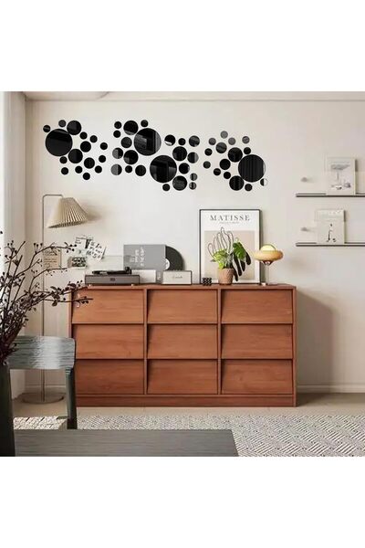 Slasa 52 Pieces Acrylic Round Wall Stickers - Black