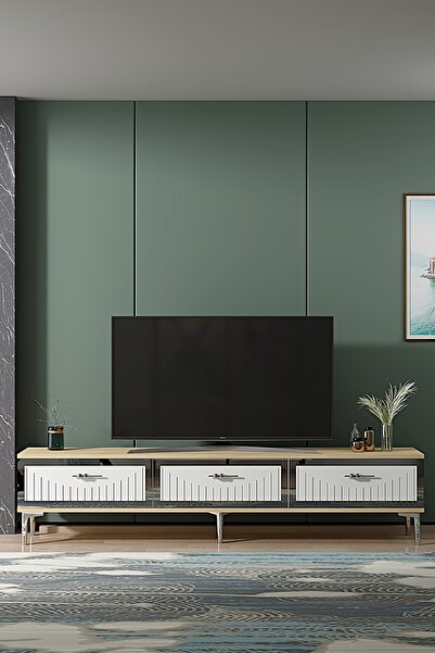CENEYRA TSA1802DBS - TUNA TV STAND SAFİRMEŞE-BEYAZ-SILVER 180CM