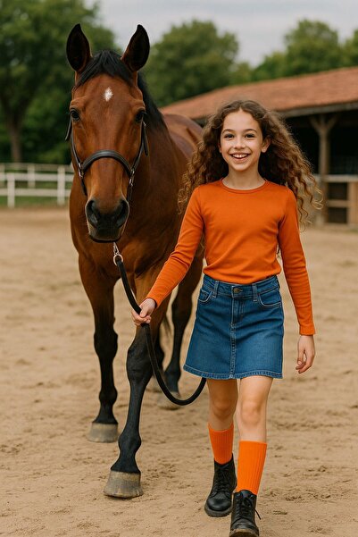 Cloise Oranj Çocuk Uzun Kollu T-shirt Kız - Erkek Unisex %100 Pamuk