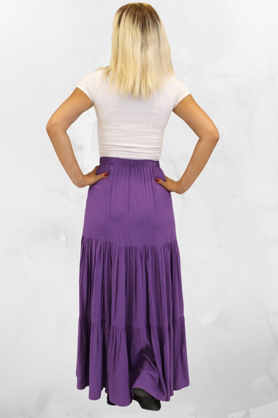 MAKSEN TEKSTİL Relaxed Fit Viscose Fabric Elastic Waist Ruffled Long Women's Gypsy Skirt