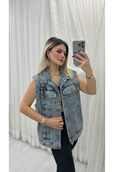 Store Düğme Detaylı Kot Yelek