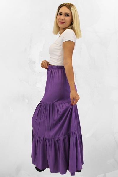 MAKSEN TEKSTİL Relaxed Fit Viscose Fabric Elastic Waist Ruffled Long Women's Gypsy Skirt