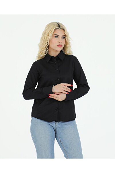 Sortie Women's Black Color Slim Long Sleeve Midi Length Shirt with Sleeves