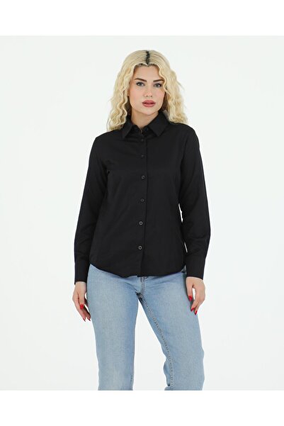 Sortie Women's Black Color Slim Long Sleeve Midi Length Shirt with Sleeves