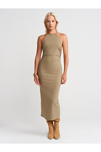 Dilvin 91518 Halter Neck Midi Dress-Çağla
