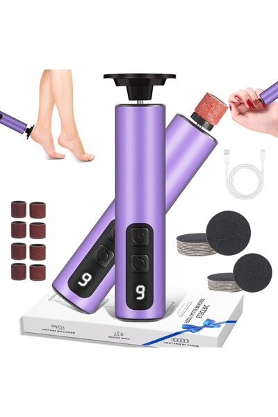 Choice مزيل مسامير القدم الكهربائي الأرجواني 2 في 1، مبرد قدم كهربائي، ملمع أظافر، 9 سرعات