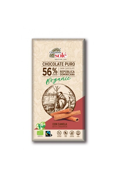 Chocolates Sole Ciocolata neagra bio cu scortisoara, 100g