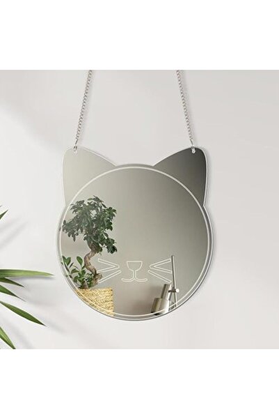 Slasa Acrylic Wall Sticker Cat Design Mirror by - 9.8 Inch Length × 9.8 Inch Width