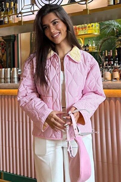 Seeh معطف نسائي وردي منقوش SH312