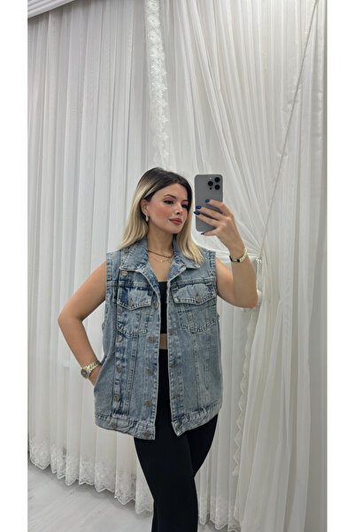 Store Düğme Detaylı Kot Yelek