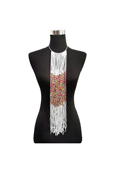 Pursehuit Μακρύ λευκό κολιέ με πολύχρωμες χάντρες, Druscilla C3