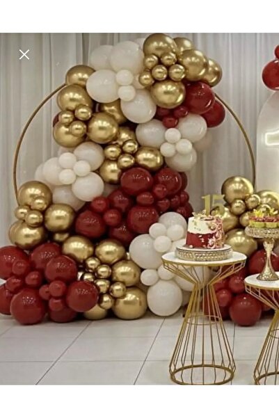 Mora süslemeleri Deep Red Koyu Kırmızı Gold Krom Bej Balon Zincir Seti 100 Lü