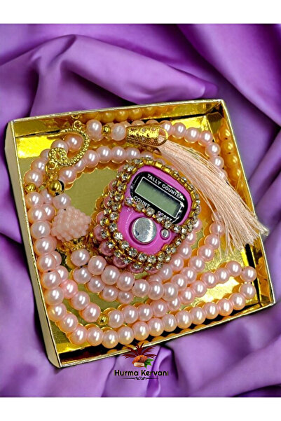 Hurma Kervanı Taşlı Çift Düğmeli Zikirmatik ve Tesbih Seti Kutulu 1 Adet