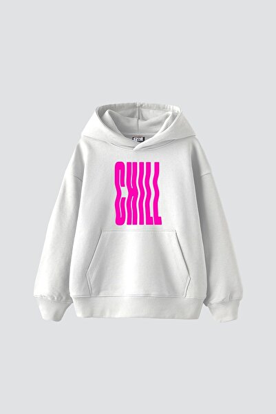 Sekizbiraltı Λευκό φούτερ με κουκούλα Chill Printed Oversize Unisex