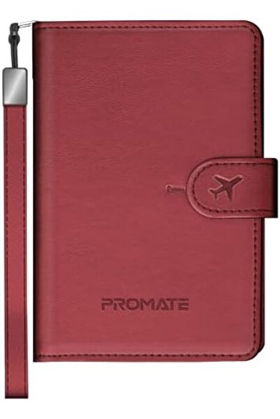 Promate Smart Leather Passport Holder with RFID Protection, Apple Find My Global Tracker, Wireless C