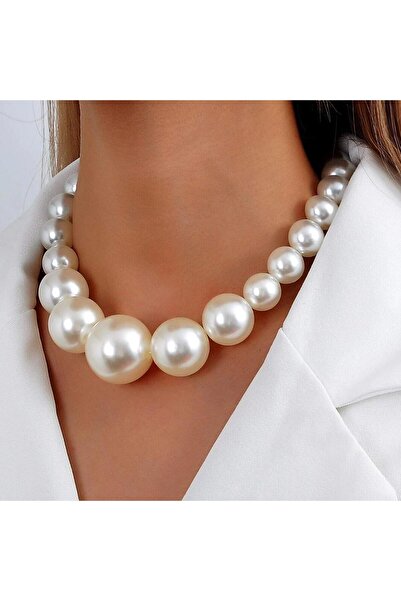 Pursehuit Colier de culoare argintie, masiv, cu perle supradimensionat , Oliv...