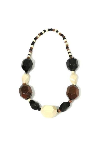 Pursehuit Colier masiv, maro, cu piese geometrice din lemn, Jes C4