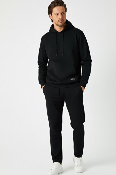 COMEOR Black Regular Fit Hooded Sweatshirt with Pockets Straight Leg Men's Tracksuit Set