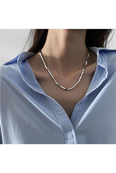 Pursehuit Ασημένιο κολιέ, κατασκευασμένο από ανοξείδωτο ατσάλι, με γεωμετρικά...