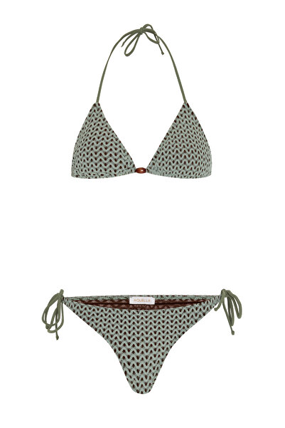 AQUELLA Knitted green triangle bikini set