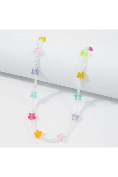 Pursehuit Colier auriu, cu mărgele transparente și steluțe colorate, Julieta C1