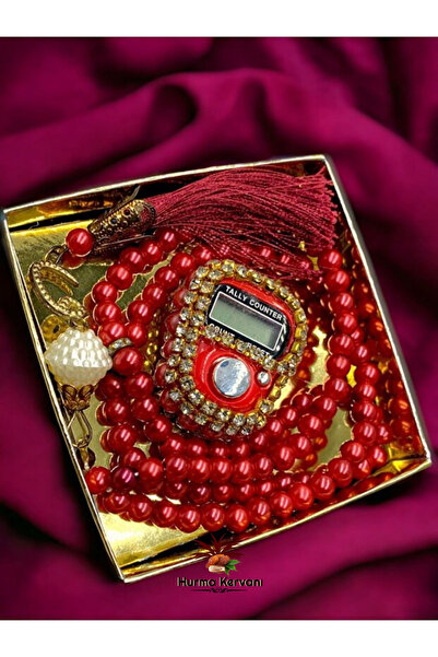 Hurma Kervanı Taşlı Çift Düğmeli Zikirmatik ve Tesbih Seti Kutulu 1 Adet