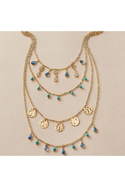 Pursehuit Κολιέ σε χρυσό χρώμα, σε 4 στρώσεις, με νομίσματα και χάντρες, Sera...