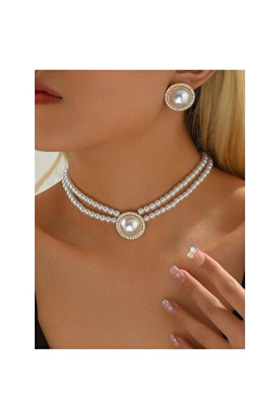 Pursehuit Set colier și cercei choker, auriu, cu perle și pietre, Charles C5