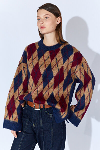 Manche Pulover pentru femei cu căptușeală din fleece cu model Baklava - Albas...