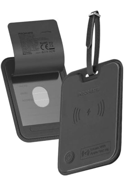 Promate Anti-Loss Smart Leather Luggage Tag with Apple Find My Tracker, RFID Protection, Wireless Ch