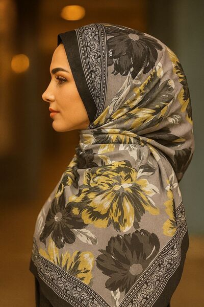 ELZE MODA Premium Quality Flower Patterned Black&Gray Patterned Shawl