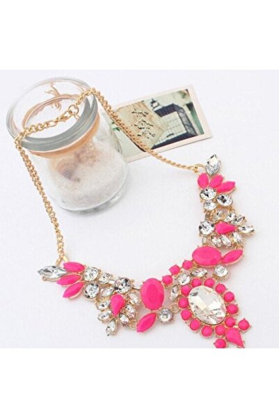 Pursehuit Χρυσό κολιέ, με ροζ πέτρες, Chanelle C1