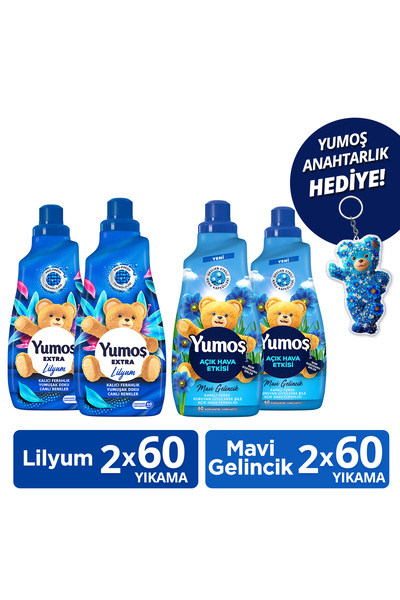 Yumoş Yumuşatıcı Mavi Gelincik 1440ml x2 Yumuşatıcı Lilyum 1440ml x2 Anahtarl...