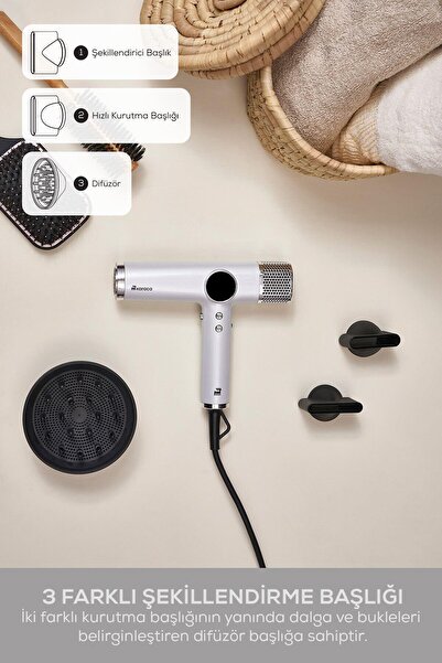 Karaca Hypersonic Saç Kurutma Makinesi D6 Water Ion Beyaz Silver