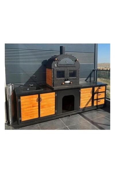AL-MAK Outdoor Kitchen 4 Kapaklı Tezgahlı Fırınlı Barbekü & Şömine & Mangal