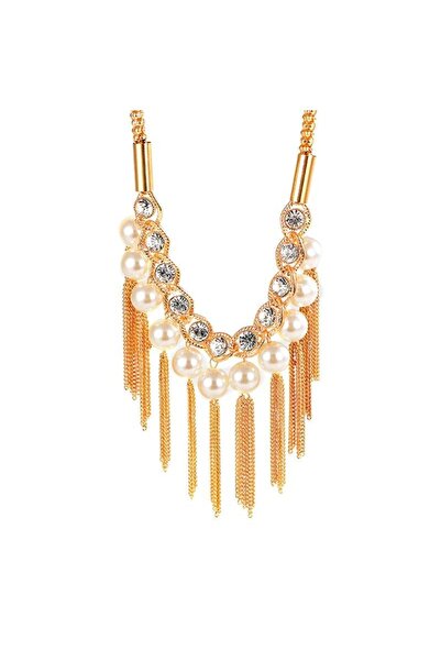 Pursehuit Χρυσό κολιέ, με μαργαριτάρια και κρόσσια, Wivianne C1