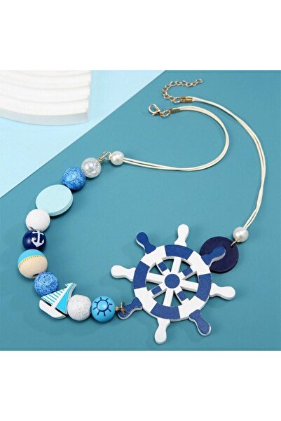 Pursehuit Colier albastru, cu bile și motive marine, Filipine C1