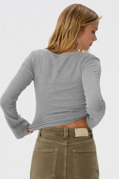 VODENS Сіра базова футболка з рукавами 100% бавовна Блуза