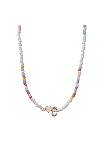 Pursehuit Colier auriu cu mărgele colorate, litera C C2