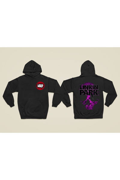 MAGORS سترة روك من القطن المطبوع بأكمام طويلة من لينكين بارك، مزودة بغطاء للرأس وثلاثة خيوط