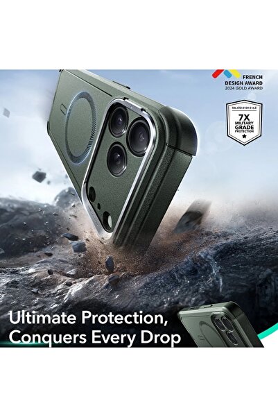 ESR Case for IPhone 17 Pro, Cyber Armor Kickstand, Green