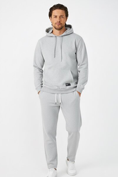 COMEOR Gray Regular Fit Hooded Sweatshirt with Pockets Straight Leg Men's Tracksuit Set