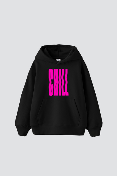 Sekizbiraltı Μαύρο φούτερ με κουκούλα Chill Printed Oversize Unisex