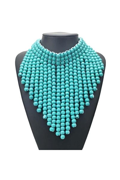 Pursehuit Colier turcoaz, masiv, cu mărgele de lemn, Odile C3