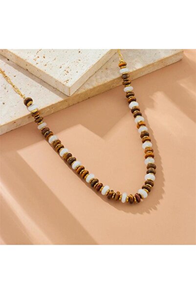 Pursehuit Χρυσό κολιέ, κατασκευασμένο από ανοξείδωτο ατσάλι, με καφέ χάντρες,...