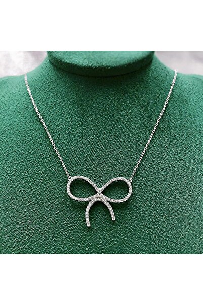 Pursehuit Κολιέ σε ασημένιο χρώμα με φιόγκο και πέτρες ζιργκόν, Delia C27