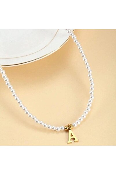 Pursehuit Colier auriu cu perle și pandantiv cu litera A C2